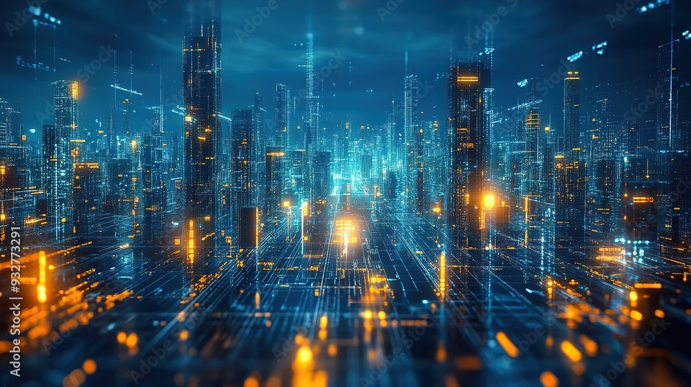 Illustration of Digital Technology, future of building construction, architects and engineers Illustration of Digital Technology, future of building construction, architects and engineers