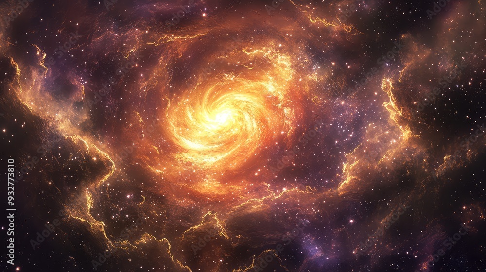 Fototapeta premium Conceptual art of the universe in transition, with swirling star clusters and dynamic celestial flux creating a sense of cosmic movement.