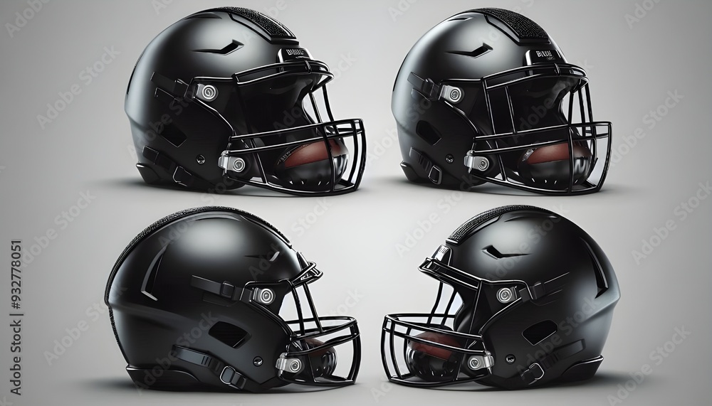 Fototapeta premium Blank black american football helmet mockup, different views