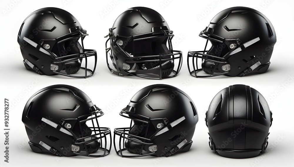 Fototapeta premium Blank black american football helmet mockup, different views
