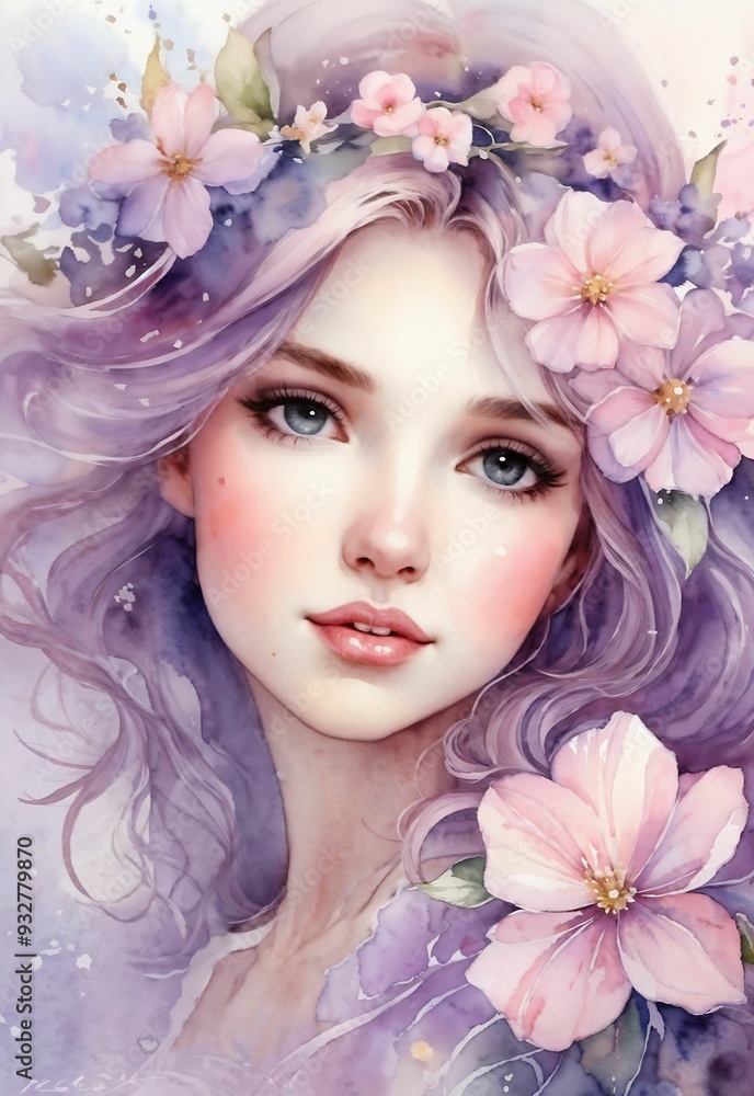 Naklejka premium Watercolor flower fairy 