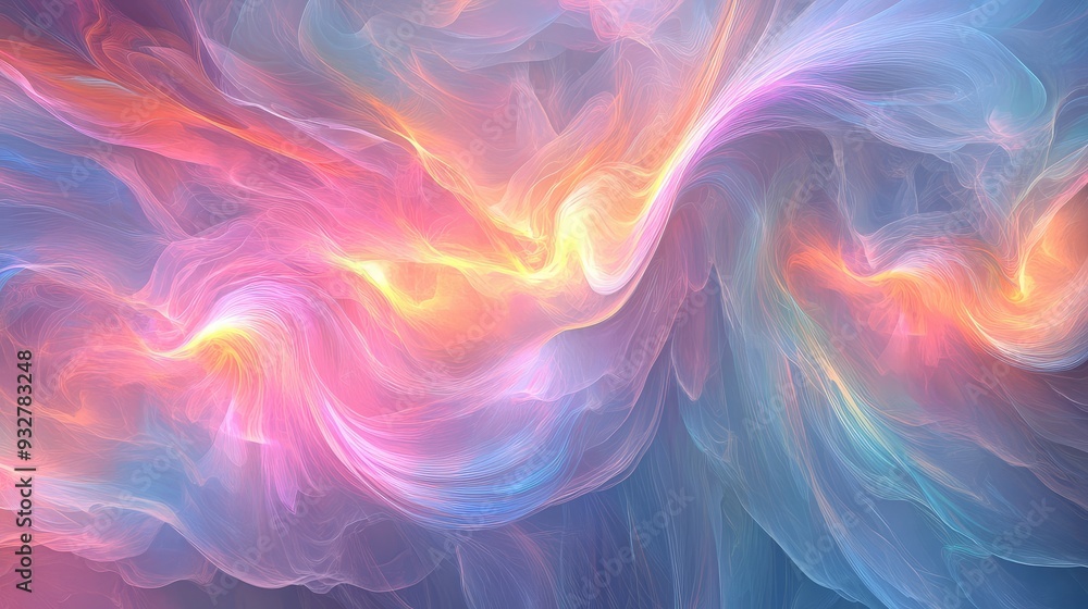 Digital artwork of spectral imprints with swirling, iridescent colors and light effects creating a mesmerizing and abstract design. Digital artwork of spectral imprints with swirling, iridescent colors and light effects creating a mesmerizing and abstract design.
