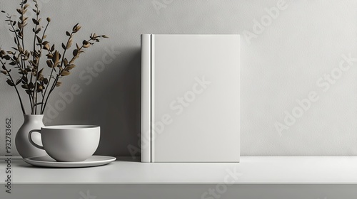 Book cover mockup with minimalist decor for branding or title display