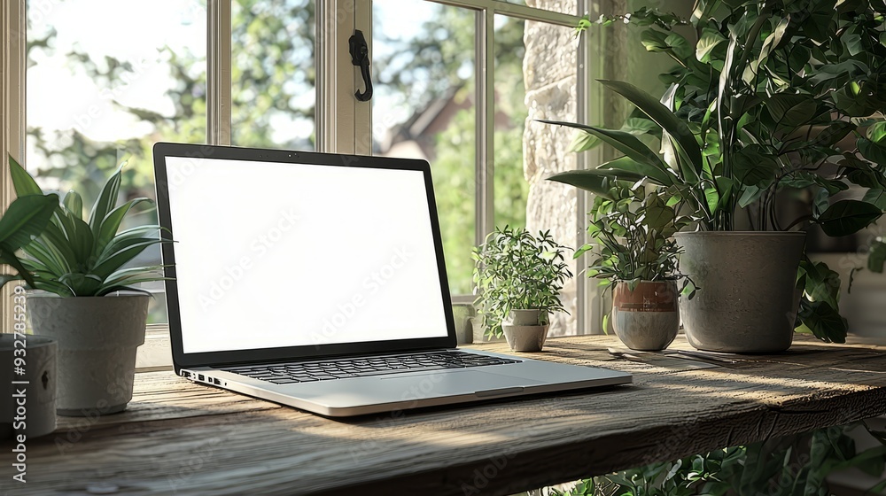 Home office laptop mockup for website or digital product display Home office laptop mockup for website or digital product display