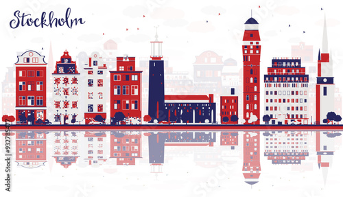 Photography Stockholm Sweden city skyline with color buildings and reflections