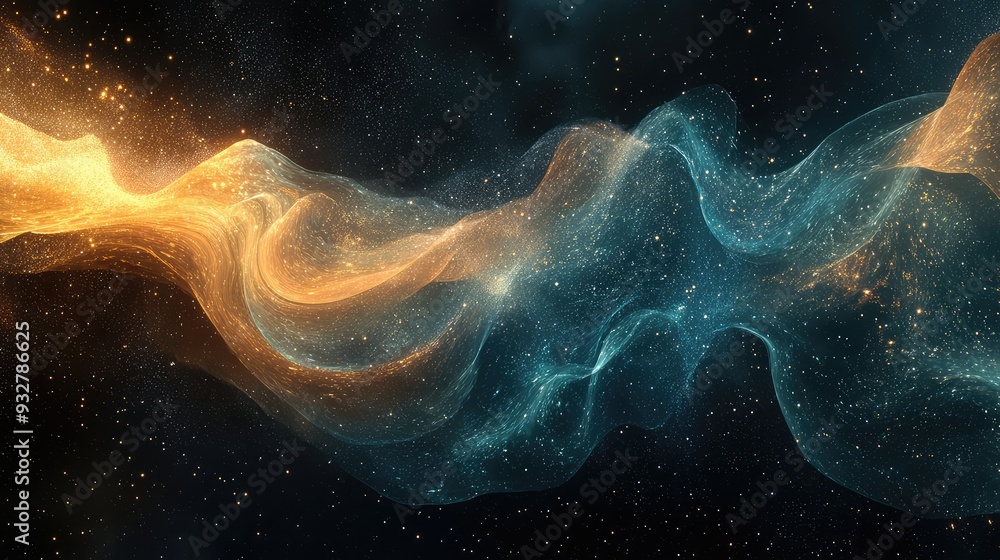 Conceptual visualization of cosmic waves and stellar interactions, capturing the ever-changing and fluid aspects of celestial flux.