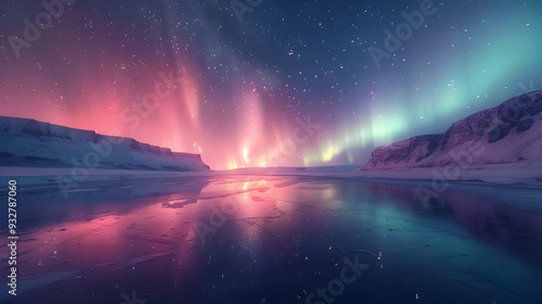 Aurora Borealis Reflecting in Frozen Lake - Night Sky Photography