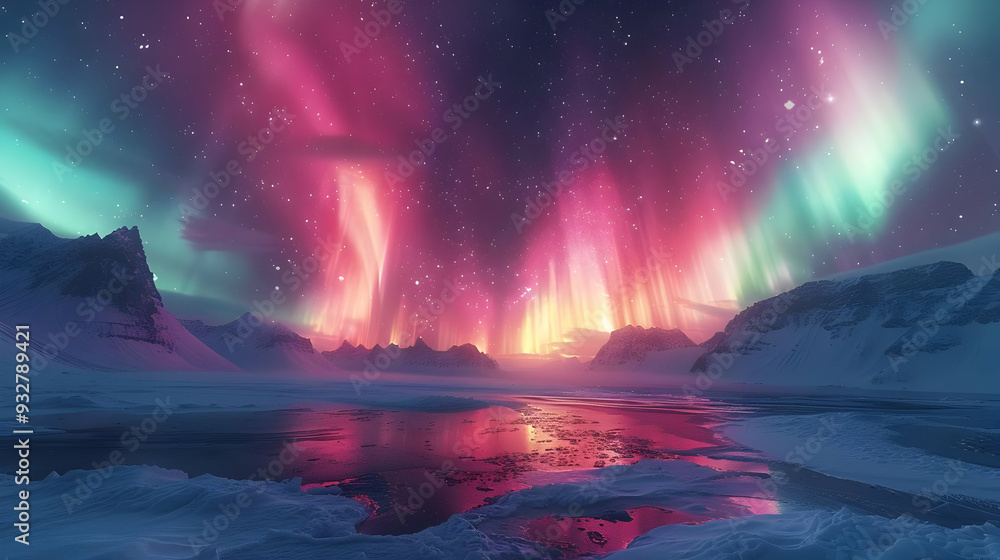 Aurora Borealis Over Snowy Mountains - Night Sky Photography Aurora Borealis Over Snowy Mountains - Night Sky Photography
