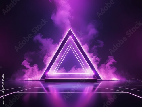 Triangle stage with smoke and and purple neon light