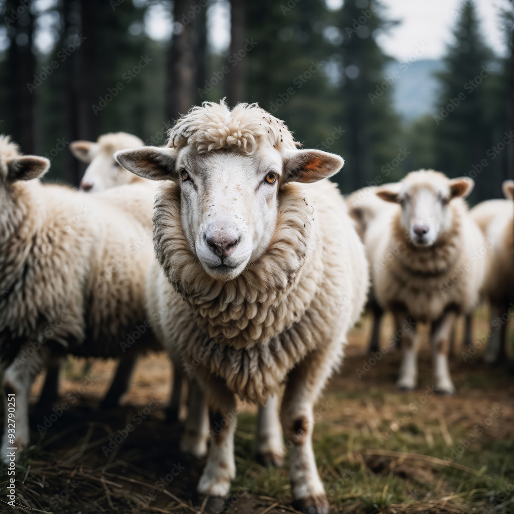 Cute and woolly sheep in the meadow Cute and woolly sheep in the meadow