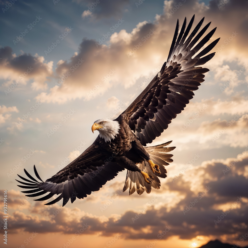 Obraz premium Powerful eagle flying and searching for prey