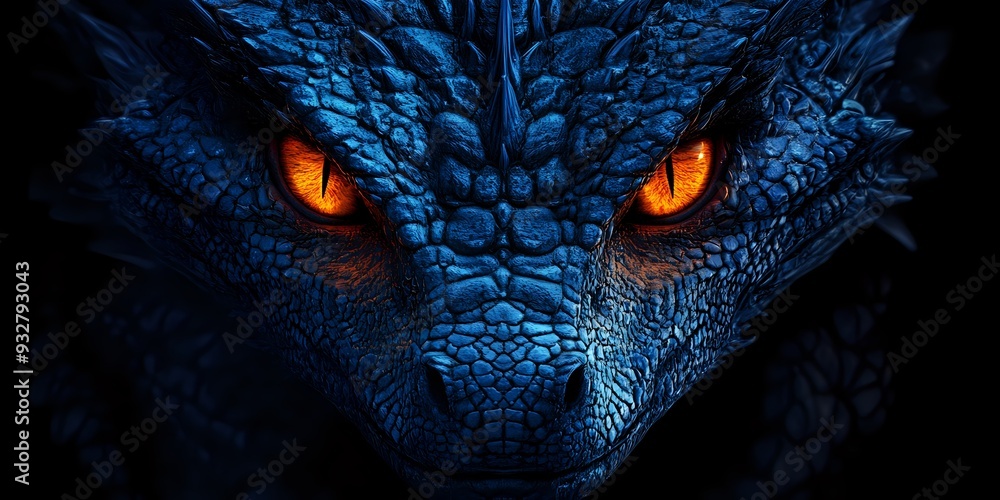 The Glowing Eyes of a Blue Dragon, a Fearsome and Mystical Creature of Legend The Glowing Eyes of a Blue Dragon, a Fearsome and Mystical Creature of Legend