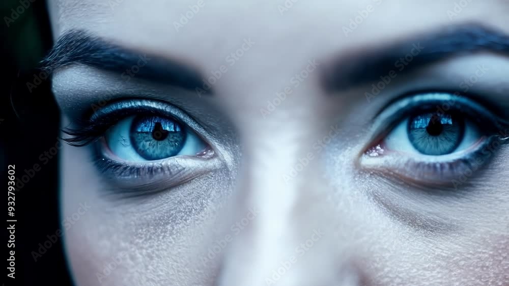 Captivating close up of a woman with mesmerizing blue eyes and intricate makeup, exuding a seductive allure, drawing you in with her beauty and charm Captivating close up of a woman with mesmerizing blue eyes and intricate makeup, exuding a seductive allure, drawing you in with her beauty and charm