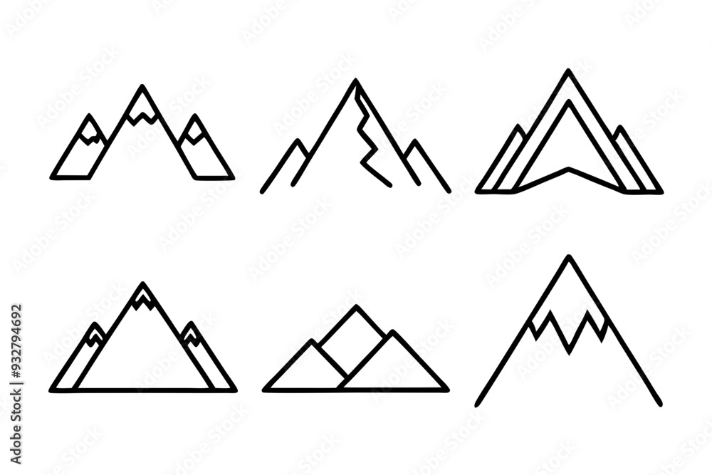 Set of mountains icons vector line art illustration Set of mountains icons vector line art illustration
