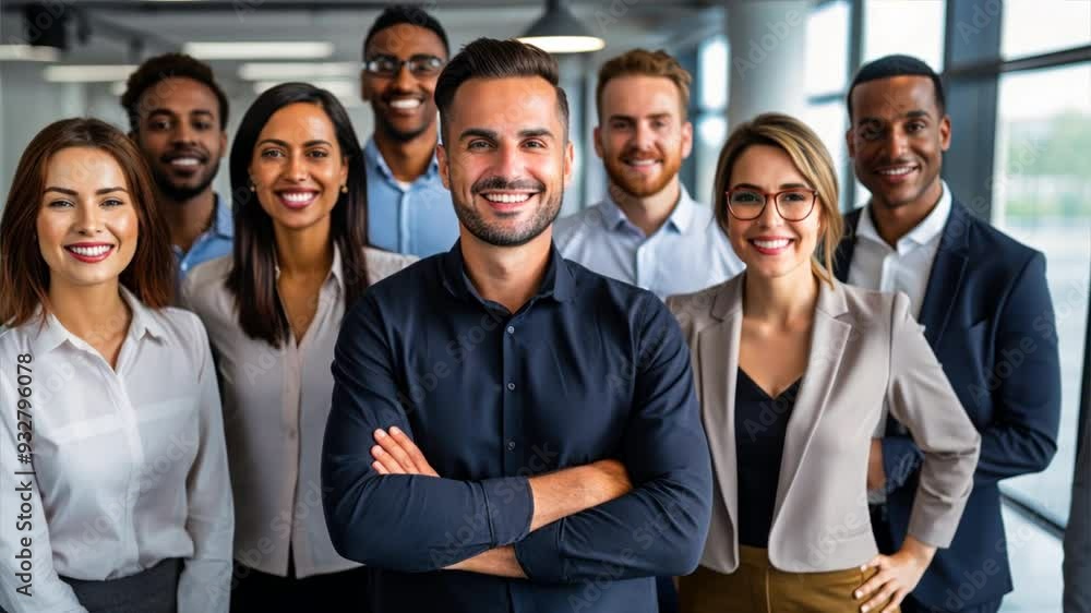 A diverse group of businesspeople collaborating in a modern office environment A diverse group of businesspeople collaborating in a modern office environment