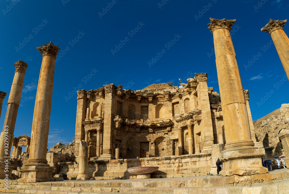 Jordan, Amman. Roman ruins with temple, forum and amphitheater. Jordan, Amman. Roman ruins with temple, forum and amphitheater.