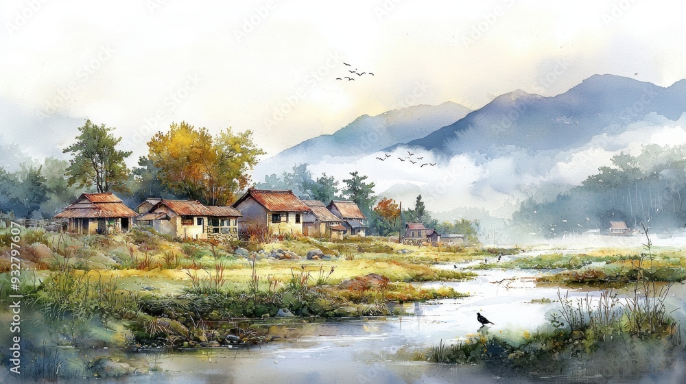 Fototapeta premium Misty Mountain Village