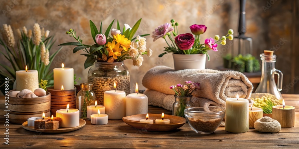 Spa Relaxation with Candles and Flowers, spa, relaxation, wellness, aromatherapy Spa Relaxation with Candles and Flowers, spa, relaxation, wellness, aromatherapy