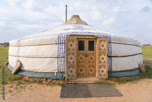 Asia, Mongolia, Eastern Gobi Desert. A typical ger found in Mongolia with its doors always facing south.