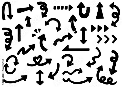 手書きの矢印セット、ポップな矢印