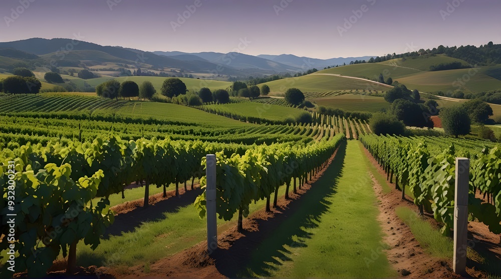 Fototapeta premium A vineyard vector simple 3d smooth with beautiful green eye catching view isolation. generative ai
