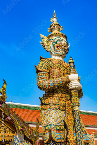 White guardians statue, Grand Palace, Bangkok, Thailand. Palace was home of King of Thailand from 1782 to 1925 photo