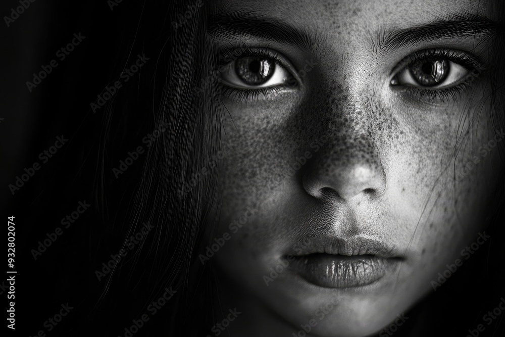 Close-up Portrait of a Young Girl with Freckles Close-up Portrait of a Young Girl with Freckles
