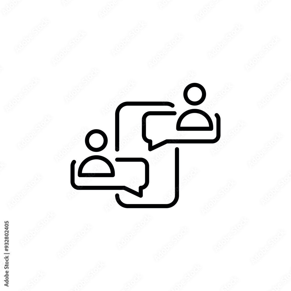 Chat conversation icon. Minimal line illustration of two users exchanging messages and social networking. Ideal for use in apps, websites, and digital communication projects. Vector illustration Chat conversation icon. Minimal line illustration of two users exchanging messages and social networking. Ideal for use in apps, websites, and digital communication projects. Vector illustration