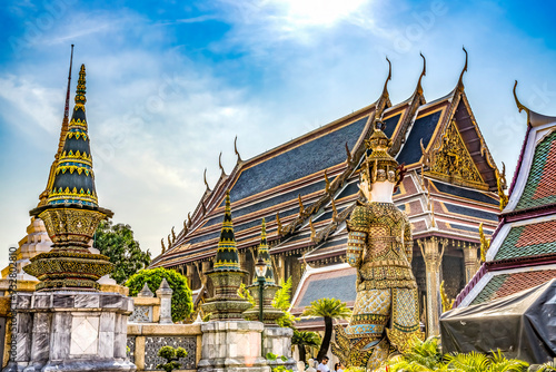 Stupa Guardian Emerald Buddha Temple, Wat Phra Kaew, Bangkok, Thailand. Palace was home of King of Thailand from 1782 to 1925