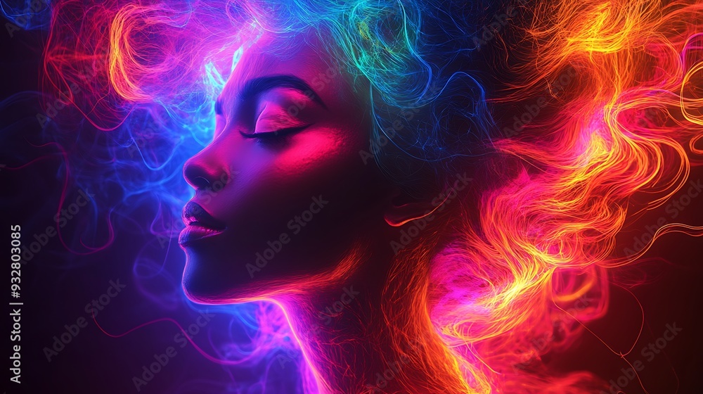 Abstract Portrait of a Woman with Neon Hair. Abstract Portrait of a Woman with Neon Hair.