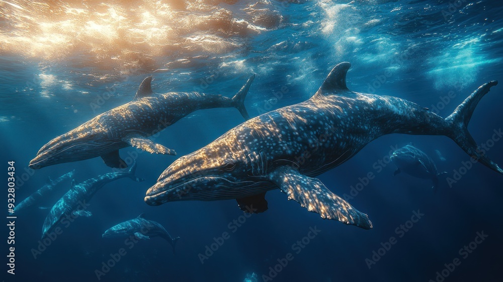 Fototapeta premium Humpback Whales Swimming in the Ocean