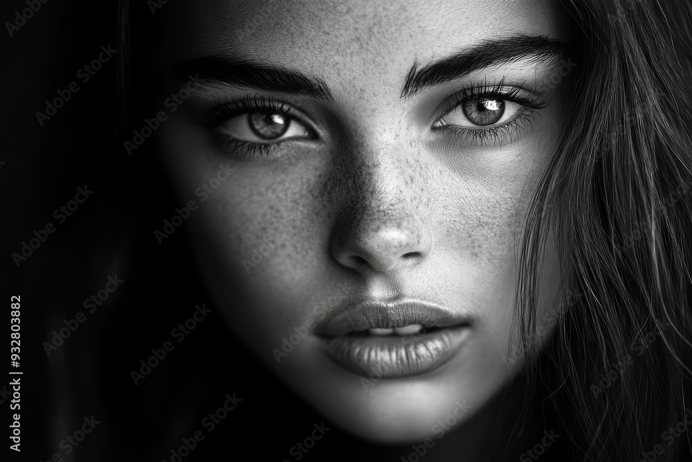 Close-up Portrait of a Woman with Freckles and Deep Eyes Close-up Portrait of a Woman with Freckles and Deep Eyes
