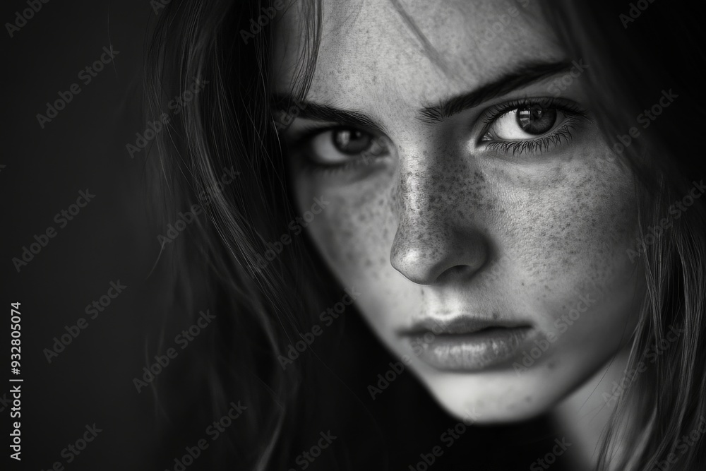 Closeup Portrait of a Young Woman with Freckles Closeup Portrait of a Young Woman with Freckles
