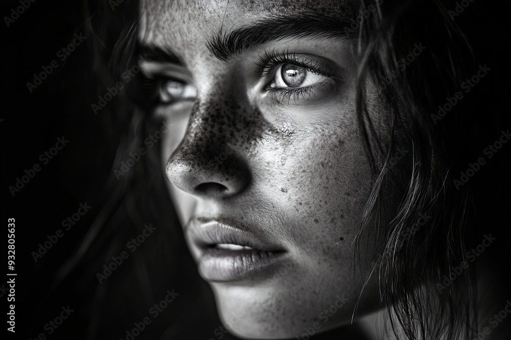 Close Up Portrait of a Young Woman with Freckles Close Up Portrait of a Young Woman with Freckles
