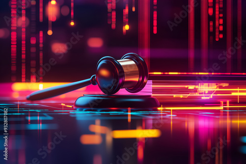 A legal gavel with artificial intelligence, symbolizing the intersection of law and technology.