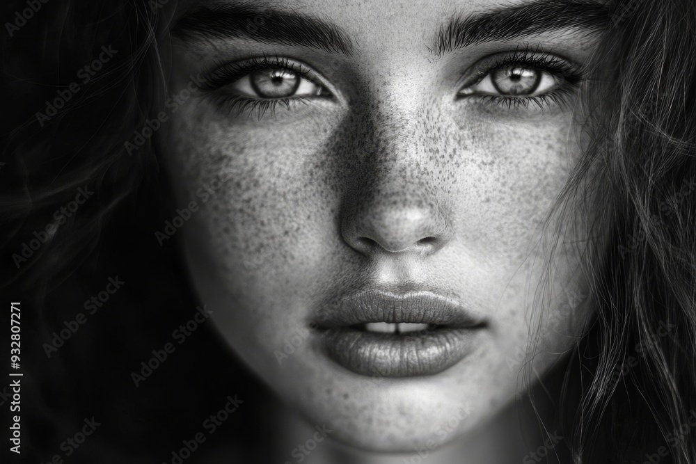 Close-up Portrait of a Woman with Freckles Close-up Portrait of a Woman with Freckles