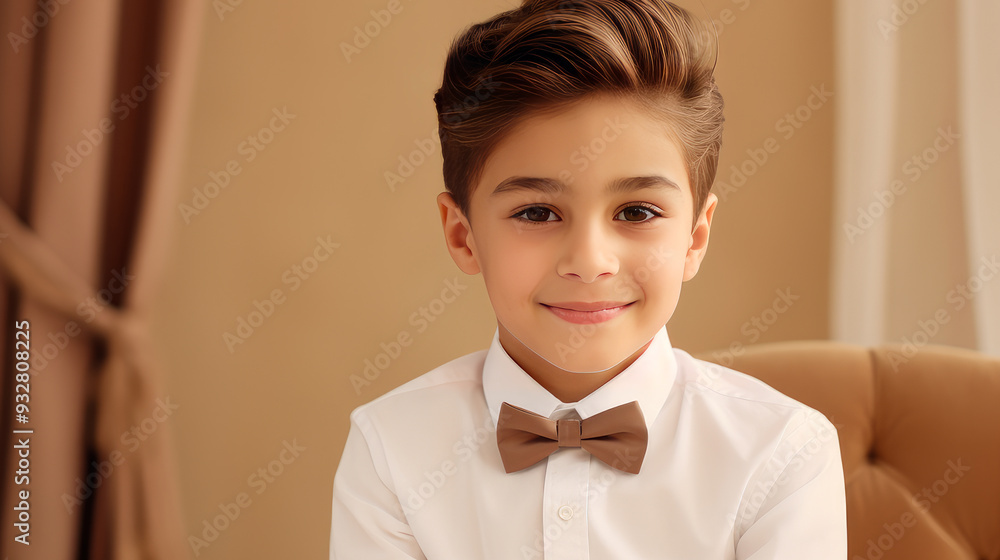Portrait of a cute happy Hispanic Latino boy child with perfect skin, creamy beige background, banner. Portrait of a cute happy Hispanic Latino boy child with perfect skin, creamy beige background, banner.