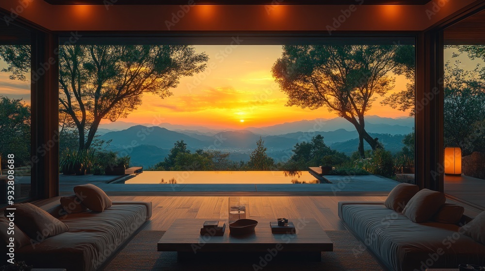 Fototapeta premium Sunset View from a Luxurious Villa