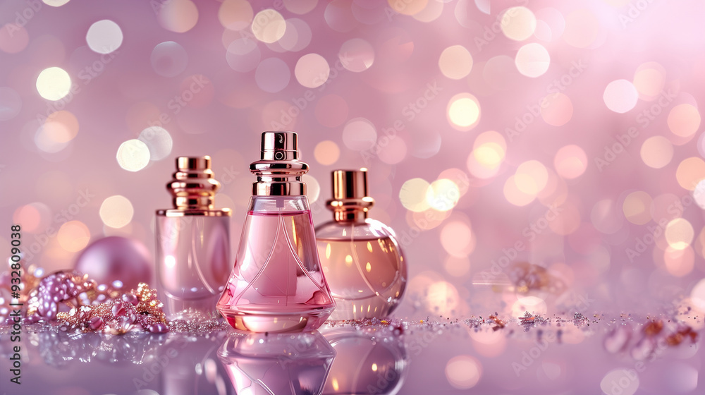 Luxurious Perfume Bottles with Sparkling Accents in a Dreamy Setting Luxurious Perfume Bottles with Sparkling Accents in a Dreamy Setting