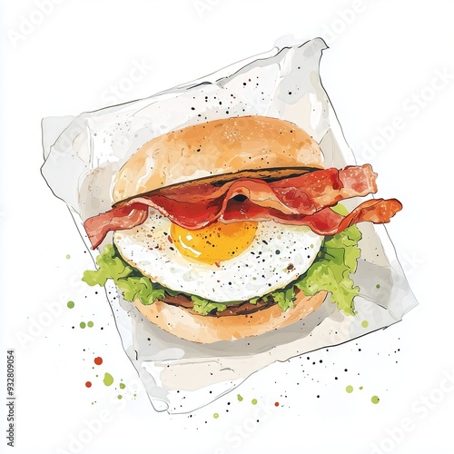 Isolated fresh ham and vegetable sandwich on white bun photo