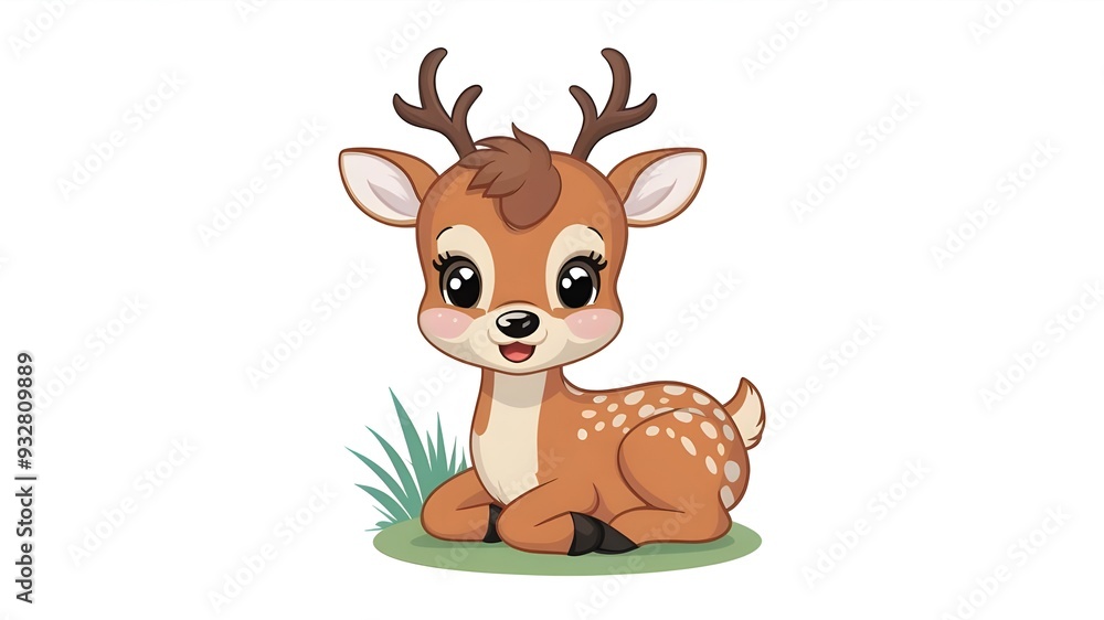 Fototapeta premium Cute little deer. young deer. vector illustrations. Children's illustration. Grinning, sweet animal.
