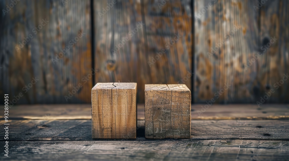 A wooden backdrop featuring two wooden blocks displayed. Generative Ai A wooden backdrop featuring two wooden blocks displayed. Generative Ai