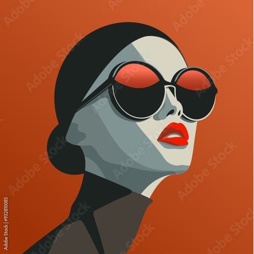 Modern Girl Portrait with Sunglasses. Flat Vector Illustration