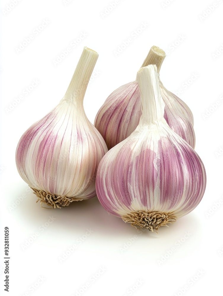 Obraz premium Two garlic bulbs on white