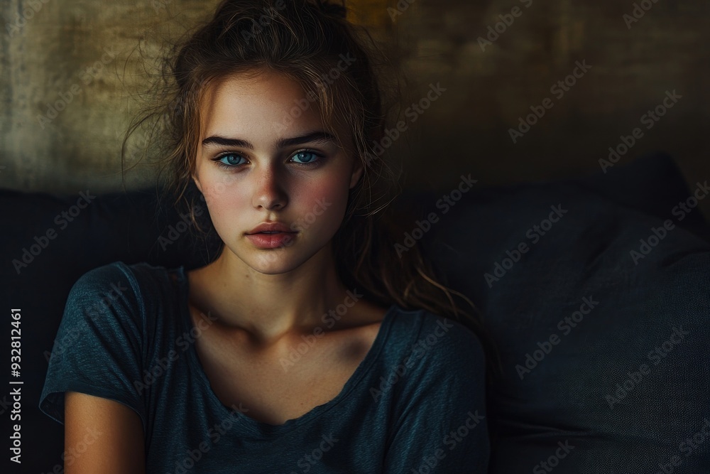 Fototapeta premium Portrait of a Young Woman with Blue Eyes