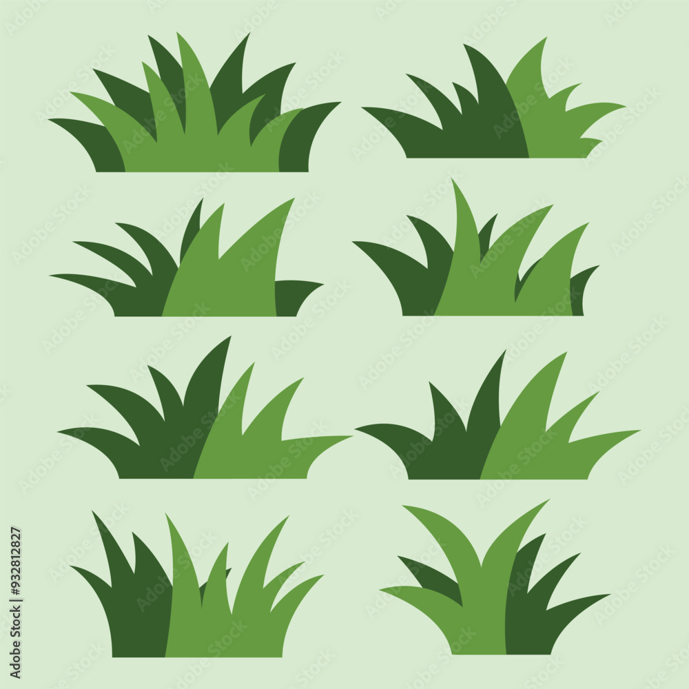 Fototapeta premium cute grass and flower set elements vector illustration