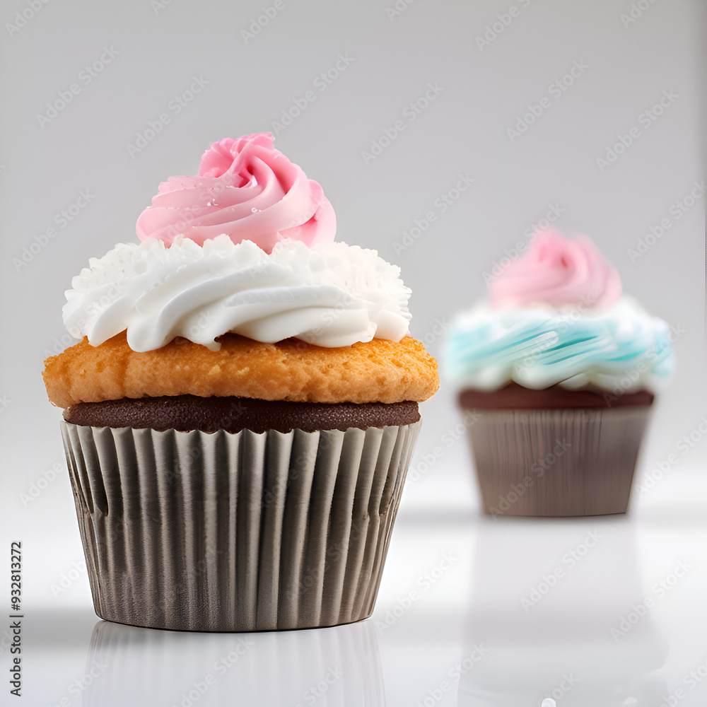 cupcake with pink frosting with isolated white background cupcake with pink frosting with isolated white background