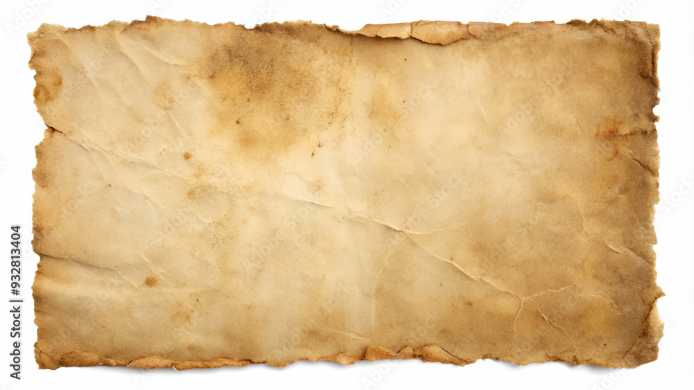 Weathered, aged paper with rough texture and frayed edges, ideal for vintage design projects.texture old paper pattern White background Weathered, aged paper with rough texture and frayed edges, ideal for vintage design projects.texture old paper pattern White background