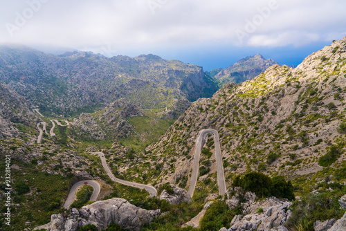 Aerial photo of  winding road in Sa Calobra in Mallorca, Spain.