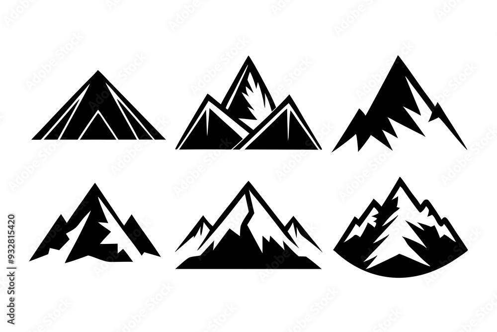 Set of mountains icons silhouette vector art illustration Set of mountains icons silhouette vector art illustration